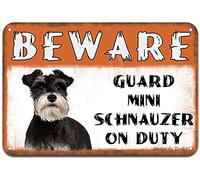 Tomlinsony Beware Guard Mini Schnauzer Dog On Duty Iron Poster Painting Tin Sign Vintage Wall Decor for Cafe Bar Pub Home Beer Decoration Crafts