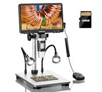 TOMLOV DM9 7" LCD Digital Microscope 1300X, 12MP Coin Magnification, 1080P HD Video Soldering USB Scope for Adult, with LED Light, Adjustable Metal Stand, PC/Windows/Mac Compatible, 32GB Card