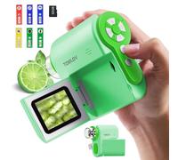 TOMLOV P20 Handheld Digital Microscope, 3-in-1 Pocket Miniscope for Kids, Portable 1080P DV Camera with Flip 2" LCD Screen, Compatible PC, 4.0 Hours, 6 LED Light, 6 Pcs Slide Set, 32GB Card (Green)