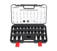 TOMMARS 26-PC Torx Socket Set, Torx Star Tamper Proof Security Bit Socket Set 1/4", 3/8", 1/2" Drive T Sockets T10-T70 & TT10-TT70, S2 Alloy Steel