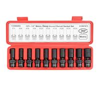 TOMMARS 3/8" Drive Universal Swivel Impact Socket Set Deep, 6 Point Wobble Flexible Socket Set Metric 10-19 mm CR-MO Steel