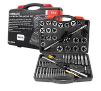 TOMMARS 51-Pc M6 to M24 Jumbo Tap and Die Set Metric Round Threading Dies for Threading and Rethreading Internal and External Threads