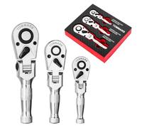 TOMMARS Flex-Head Stubby Ratchet Set, 1/4", 3/8", 1/2" Drive Flexible Mini Small Ratchet Handle Wrench 72-Tooth Quick-Release Reversible