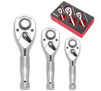 TOMMARS Stubby Ratchet Set, 1/4", 3/8", 1/2" Drive Ratchet Handle Wrench 72-Tooth Quick-Release Reversible