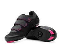Tommaso Pista 100 Knit Triple Velcro Strap Women's Indoor Cycling Class Ready Shoe and Bundle with Compatible Cleat, Look Delta, SPD - Black, Pink, White, Black, Black/Pink, 5.5 UK