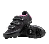 Tommaso Pista All Purpose Ready to Ride Indoor Cycling Shoes Women Bundle - Comfortable, Breathable Spin Shoes Women Indoor Cycling Cleats - Look Delta & SPD Compatible, Black/Pink-SPD, 6 UK