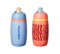 Tommee Tippee Active Cups for Toddlers, 280 ml, Insulated Drinking Cups for Toddlers Aged 1 to 3, Silicone spout, Leak-Proof Valve and Handle, Orange and Blue, Pack of