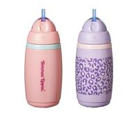 Tommee Tippee Active Straw Toddler Cups, 9 oz, Insulated Sippy Cups for Toddlers 1-3, Silicone Straw and Leak-Proof Valve, Pink and Purple, Pack of 2