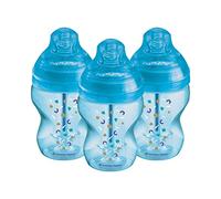 Tommee Tippee Advanced Anti-Colic Baby Bottle, 260ml, Slow-Flow Breast-Like Teat for a Natural Latch, Triple-Vented Anti-Colic Wand, Pack of 3, Blue