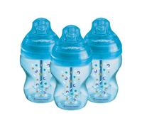 Tommee Tippee Advanced Anti-Colic Baby Bottle, 260ml, Slow-Flow Breast-Like Teat for a Natural Latch, Triple-Vented Anti-Colic Wand, Pack of 3, Blue