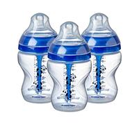 Tommee Tippee Advanced Anti-Colic Baby Bottle, Breast-Like Teat and Heat Sensing Technology, 260ml, Pack of 3, Blue