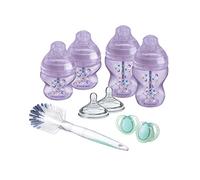 Tommee Tippee Advanced Anti-Colic Baby Bottle Starter Kit, Slow and Medium-Flow Breast-Like Teats for a Natural Latch, Triple-Vented Anti-Colic Wand, Purple