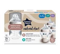 Tommee Tippee Natural Start Baby Bottles for 0m+, Pack of 3 260ml Baby Bottles, with Slow Flow Breast-Like Teat for a Natural Latch, Self-Sterilising and BPA Free, Baby Feeding Essentials