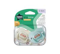 Tommee Tippee Anytime Dummies, Symmetrical Orthodontic Design, BPA-Free Silicone, 0-6m, Pack of 2, Colours May Vary