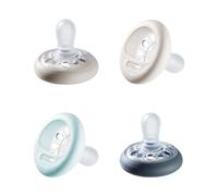 Tommee Tippee Breast-Like Dummies, 0-6 month pack of 4 Dummiess with breast-like baglet, symmetrical design and BPA free