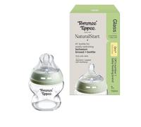 Tommee Tippee Closer to Nature Baby Bottle Glass Anti-Colic 150ml | Pack of 1, Slow Flow Breast-Like Teat, Anti-Colic Valve, Clear