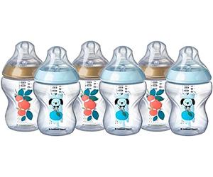 Tommee Tippee Closer to Nature Baby Bottle, Slow Flow Breast-Like Teat with Anti-Colic Valve, 260ml, Pack of 6, Catch Me Quick Blue