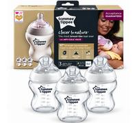 Tommee Tippee Closer to Nature® Baby Bottles, Breast-Like Teat with Anti-Colic Valve, 260ml, Pack of 3, Clear