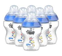 Tommee Tippee Closer to Nature Baby Bottles, Slow Flow Breast-Like Teat with Anti-Colic Valve, 260ml, Pack of 6, Ollie the Owl