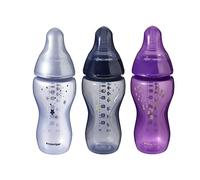 Tommee Tippee Closer to Nature® Baby Bottles, Breast-Like Teat with Anti-Colic Valve, 260ml, Pack of 3, Midnight Skies