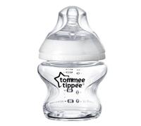 Tommee Tippee Closer to Nature Glass Baby Bottle, Slow Flow Breast-Like Teat with Anti-Colic Valve, 150ml, Pack of 1, Clear