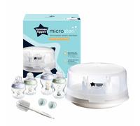 Tommee Tippee Closer to Nature Microwave Steam Steriliser & Newborn Baby Bottle Starter Kit Set - Blue