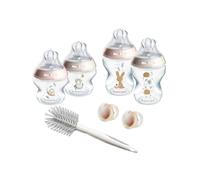 Tommee Tippee Closer to Nature Newborn Baby Bottle Starter Kit Set with x2 Soothers & Bottle Brush - Pink