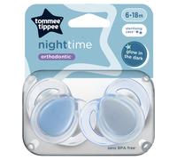 Tommee Tippee Night Time Glow in the Dark Dummies, Symmetrical Orthodontic Design, BPA-Free Silicone, 6-18 Months, Pack of 2 Dummies, Assorted
