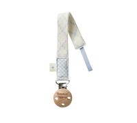 Tommee Tippee Comforter Clip, 0+ Months, 1 Pack, Organic Cotton, Compatible with Any Soother, Loop-on Design, Natural Beech Wood and Stainless Steel Soother Clip, Blue