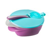 Tommee Tippee Easiscoop Feeding Bowls with Lid and Easy Scoop Spoon, 6m+, Includes 2 Bowls, Dishwasher and Microwave Safe