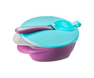 Tommee Tippee Easiscoop Feeding Bowls with Lid and Easy Scoop Spoon, 6m+, Includes 2 Bowls, Dishwasher and Microwave Safe