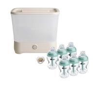 Tommee Tippee Electric Steriliser with x6 260ml Advanced Anti-Colic Baby Bottles - White
