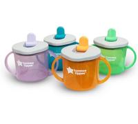 Tommee Tippee First Cup Sippy Cup for Babies with Flip-Up Free-Flow Spout and Easy Gip Handles, 4m+, 190ml, Pack of 4, 4 Colours (1x Orange, 1x Blue, 1x Purple, 1x Green)