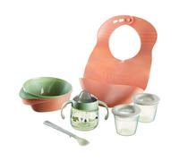 Tommee Tippee First Tastes Weaning Starter Kit, 4+ Months, Toddler Feeding Bowls and Spoons, Roll ‘n’ Go Bib, 100% Leak-Proof Weaning Sippy Cup an