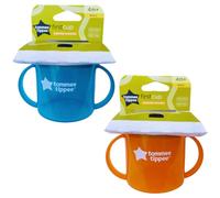 Tommee Tippee Free Flow First Cup Sippy Cup with Fold-Down, Leak-Proof Spout, 4m+, Red and Turquoise, 2 Pack