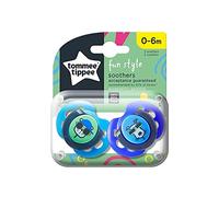 Tommee Tippee Fun Style Dummies, Symmetrical Orthodontic Design, BPA-Free Silicone, 0-6m, Pack of 2 Dummies, Colours May Vary