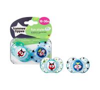 Tommee Tippee Fun Style Soothers, 18-36m, 2 Pack, Symmetrical Orthodontic Design, BPA-Free Silicone, Colours May Vary