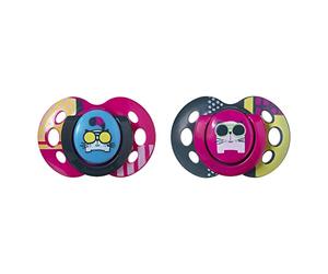 Tommee Tippee Fun Style Soothers, Symmetrical Orthodontic Design, BPA-Free Silicone, 18-36m, Pack of 2 Dummies, Colours May Vary
