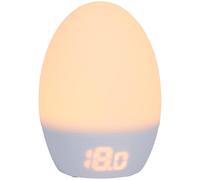 Tommee Tippee GroEgg2 toddler nightlight with LED colour-changing glow and digital room temperature display. Features adjustable brightness,