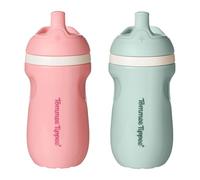 Tommee Tippee Insulated 9oz Sporty Spout Toddler Water Bottle, No Spill Sippy Cups for Toddlers 1-3, Two-Piece Valve Helps Stop Spills, BPA Free, Pink and Mint, Pack of 2