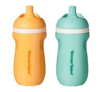 Tommee Tippee Insulated 9oz Sporty Spout Toddler Water Bottle, No Spill, Sippy Cups for Toddlers 1-3, Two-Piece Valve Helps Stop Spills, Light Blue & Orange, BPA Free, Pack of 2