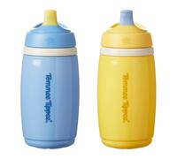 Tommee Tippee Insulated Active Spout Cup, 266ml, Non-Spill Water Bottle for Toddlers 12 Months+, Insulated to Help Keep Their Drinks Cool, Blue and Yellow, 2 Pack