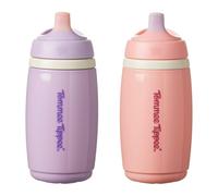 Tommee Tippee Insulated Active Spout Cup, 266ml, Non-Spill Water Bottle for Toddlers 12 Months+, Insulated to Help Keep Their Drinks Cool, Pink and Purple, 2 Pack