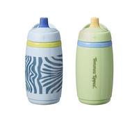 Tommee Tippee Insulated Active Spout Toddler Sippy Cup, 266ml, 12m+, Pack of 2, Leak-Proof Children's Water Bottle with Handle in Fun Colours and Animal Print, Green & Blue