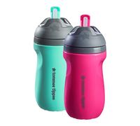 Tommee Tippee Insulated Non-Spill Straw Cup 12m+ Toddler Training Drinking Bottle 100% Leak Proof Sporty Carry Handle 9oz Pack of 2 Pink and Min