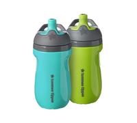 Tommee Tippee Insulated Sportee Bottle, 260ml, for Toddlers 12m+, 2 Pack, Green and Teal, Non-Spill Water Bottle with Bite-Proof Spout and Two-Piece Valve, Leak-Proof and BPA Free