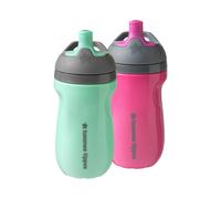 Tommee Tippee Insulated Sporty Bottle 9oz No Spill Toddler Water Bottle For 12 months + Two-Piece Valve Helps Stop Spills Pack of 2 Pink and Mint
