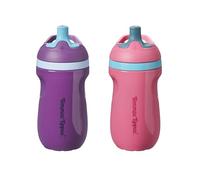 Tommee Tippee Insulated Sporty Spout Non-Spill Toddler Cup, 266ml, 12m+, Pack of 2, with Leak-Proof Valve and Handle, in Fun Bright Colours, Pink & Purple