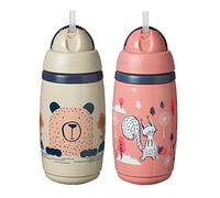 Tommee Tippee Superstar Insulated Straw Cup for Toddlers, 12m+, 100% Leak and Shake-Proof, Hygienic Antibacterial Straw, 266ml, 2 Pack, Pink and Grey