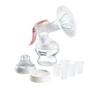 Tommee Tippee Manual Breast Pump, Hands Free Portable Hand Breast Pump with Soft Silicone Petal Massage Cushion, 24mm Flange + 5 Inserts, Nipple Measurement Guide, Quiet & Lightweight